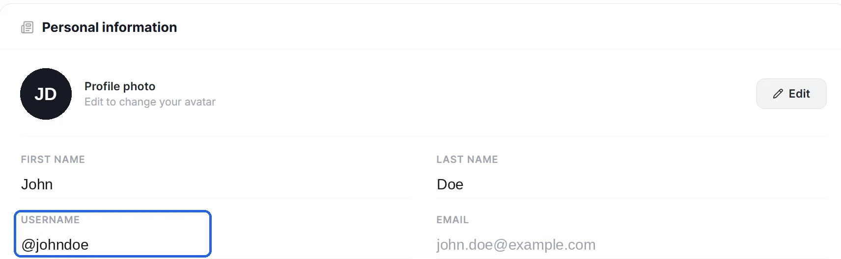 Profile settings — choose a username instead of showing your email