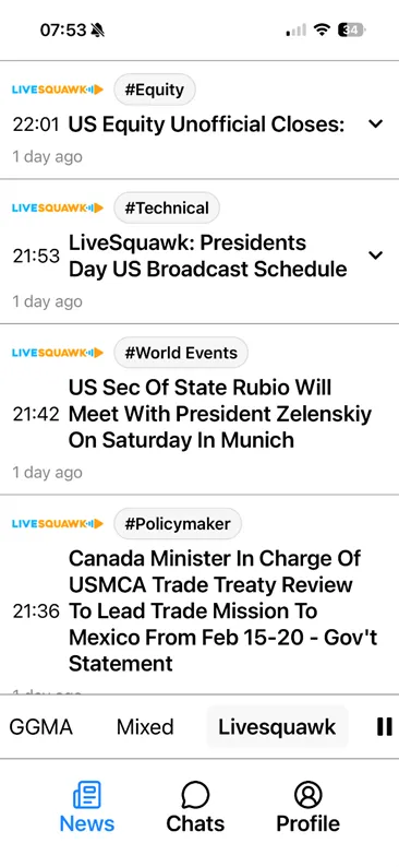 Squawk live in the app — pause icon showing