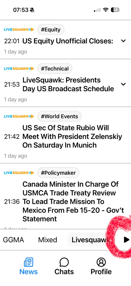 Squawk not live in the app — play button showing